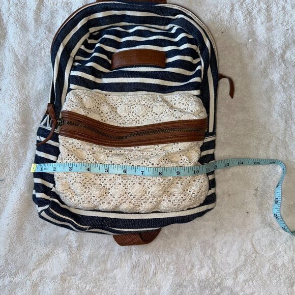 American Eagle Striped Backpack Navy White Brown Lace - Picture 9 of 10